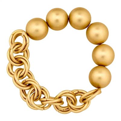 Matte Gold Beaded & Gold Circle Chain Stretch Bracelet