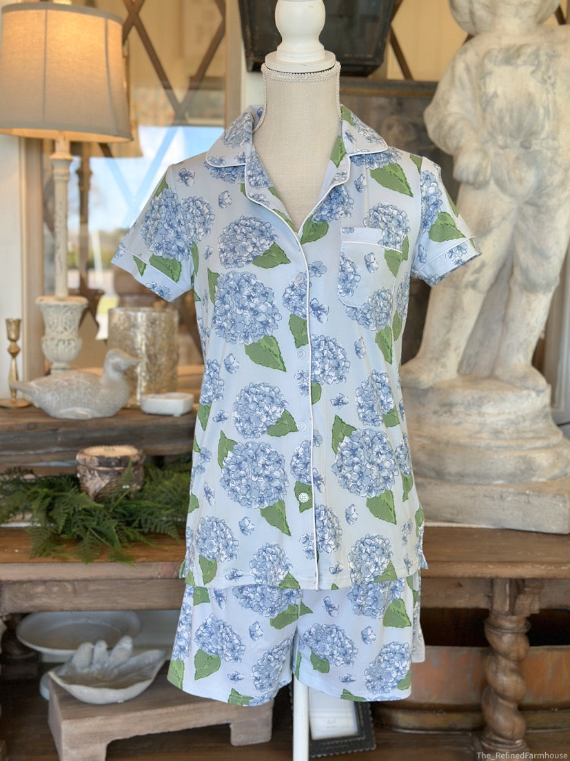 Blue Hydrangea short sleeve & short's sleep set