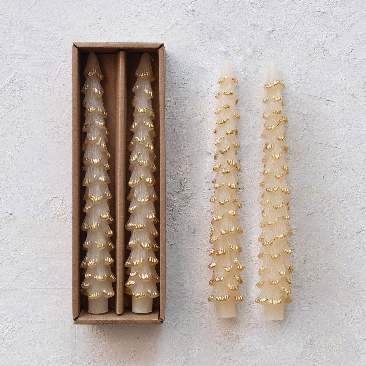Unscented Tree Shaped Taper Candles Eggnog - 10"H
