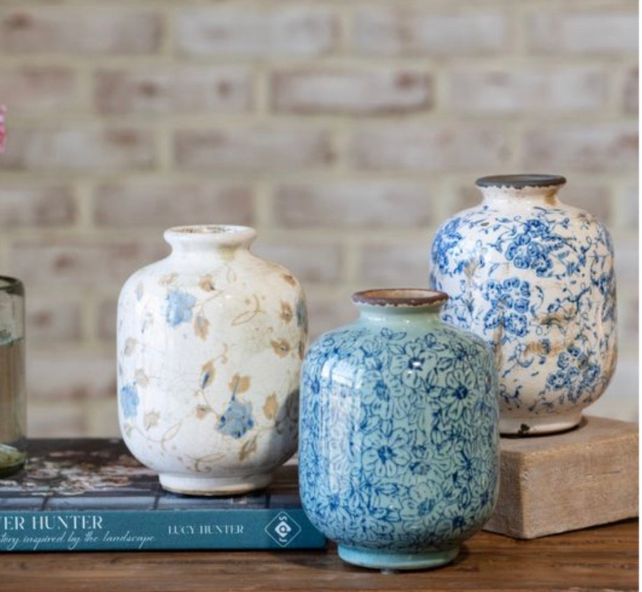 Assorted Blue and Neutral Print Vases