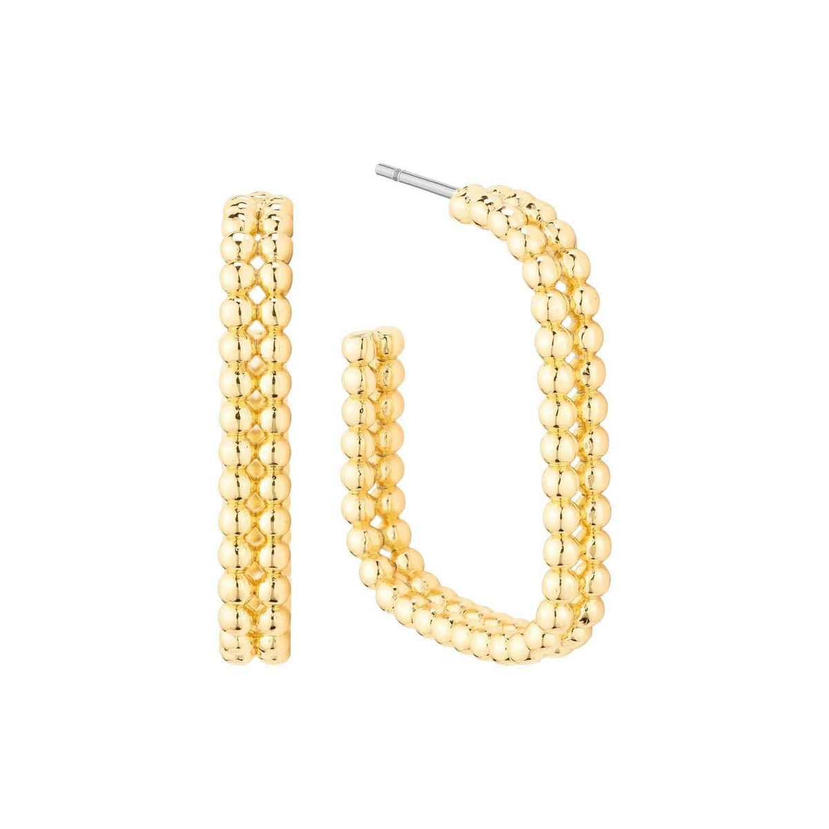 Gold Double Row Beaded Hoop 1.25" Earring
