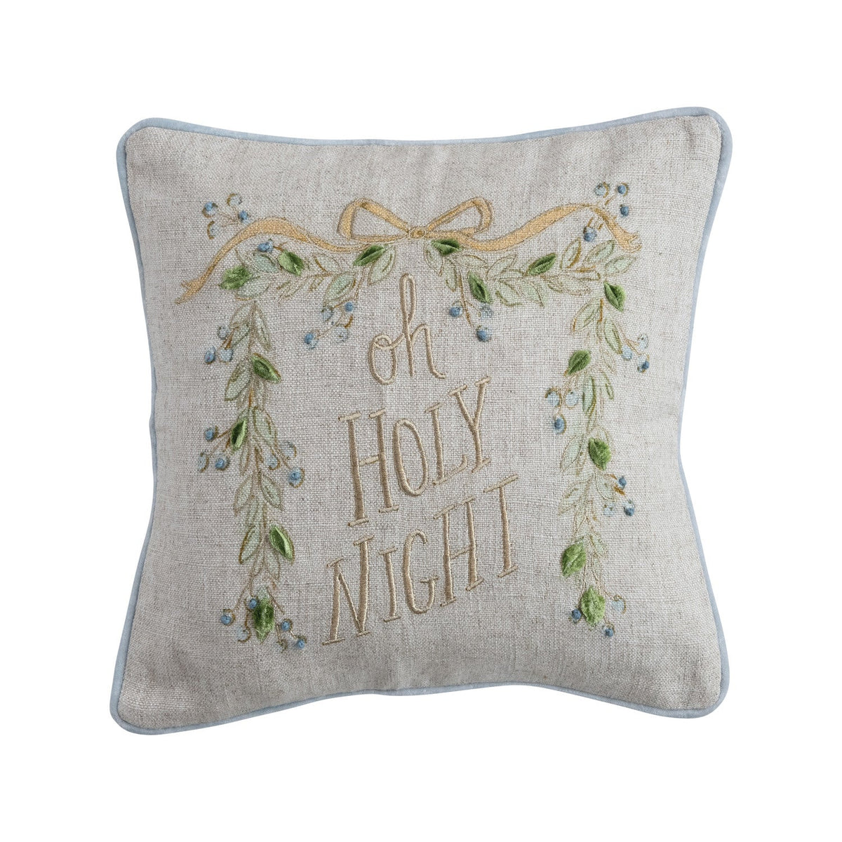 Oh Holy Night Square Cotton & Linen Printed Pillow w/Velvet Back | 16"