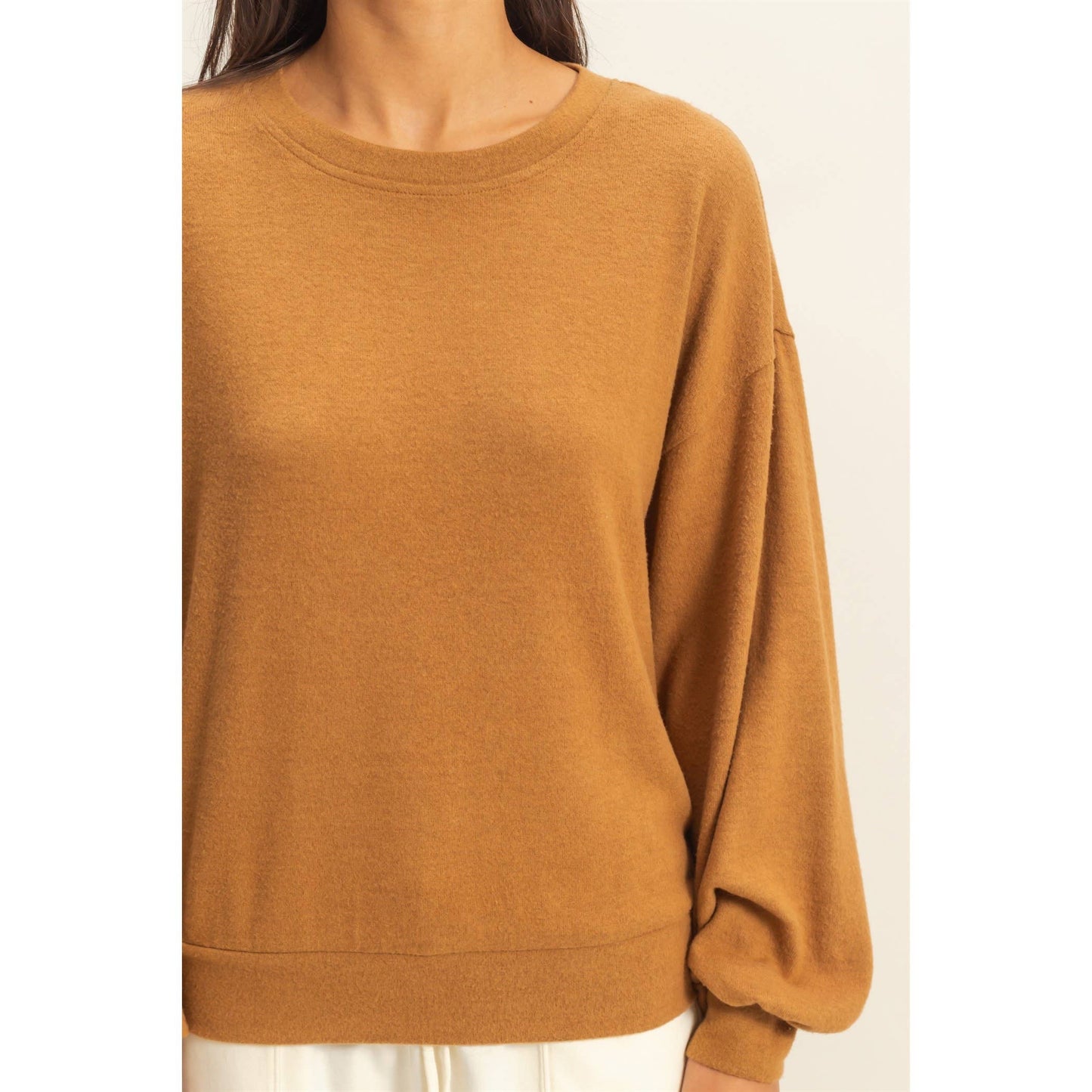 Round Neck Balloon Sleeve Sweatshirt | Pale Brown