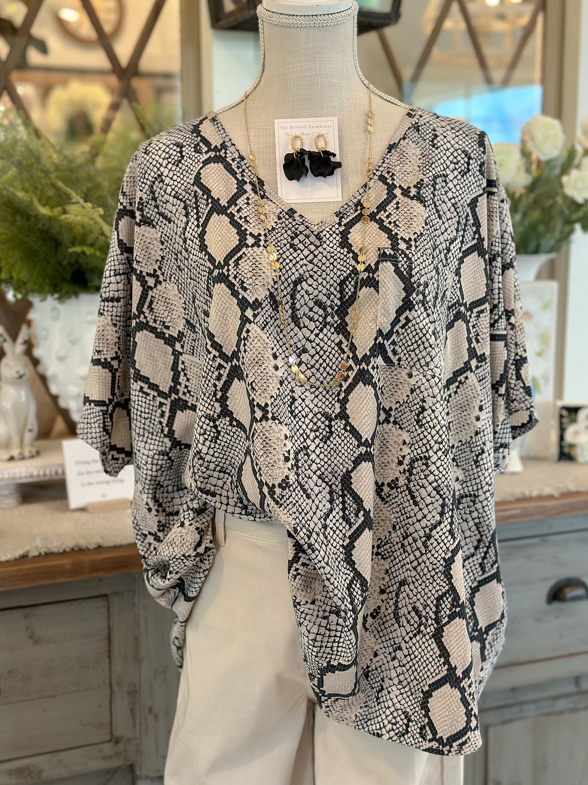 Snake Print Boxy Pocket Top