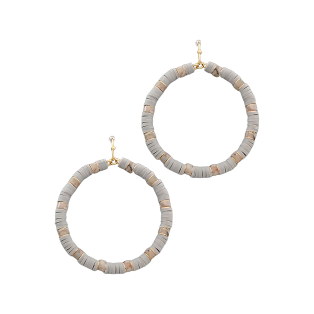 Grey Rubber Beaded Hoop Earrings