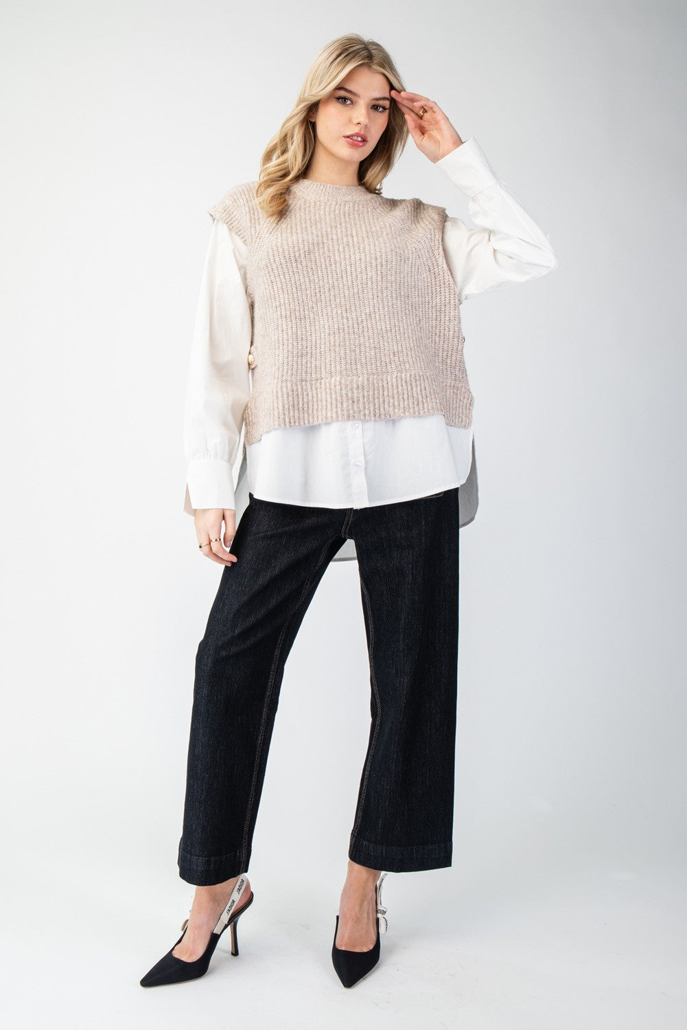 Shirt Layered Sweater Vest Top
