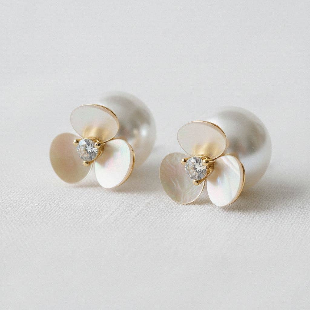 Shell Blossom Pearl Drop Earrings