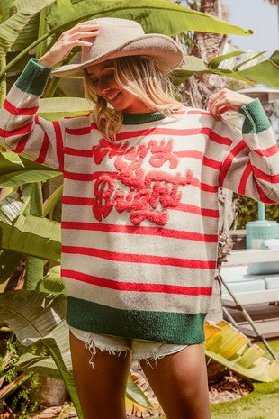 Christmas Theme Stripe Knit Top