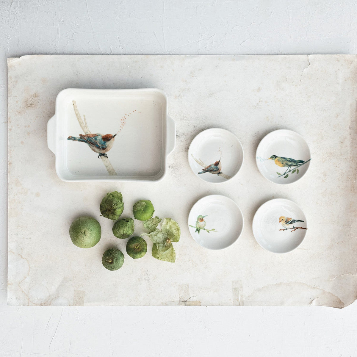 1 Quart Stoneware Baker 2/Bird on Branch & Handles