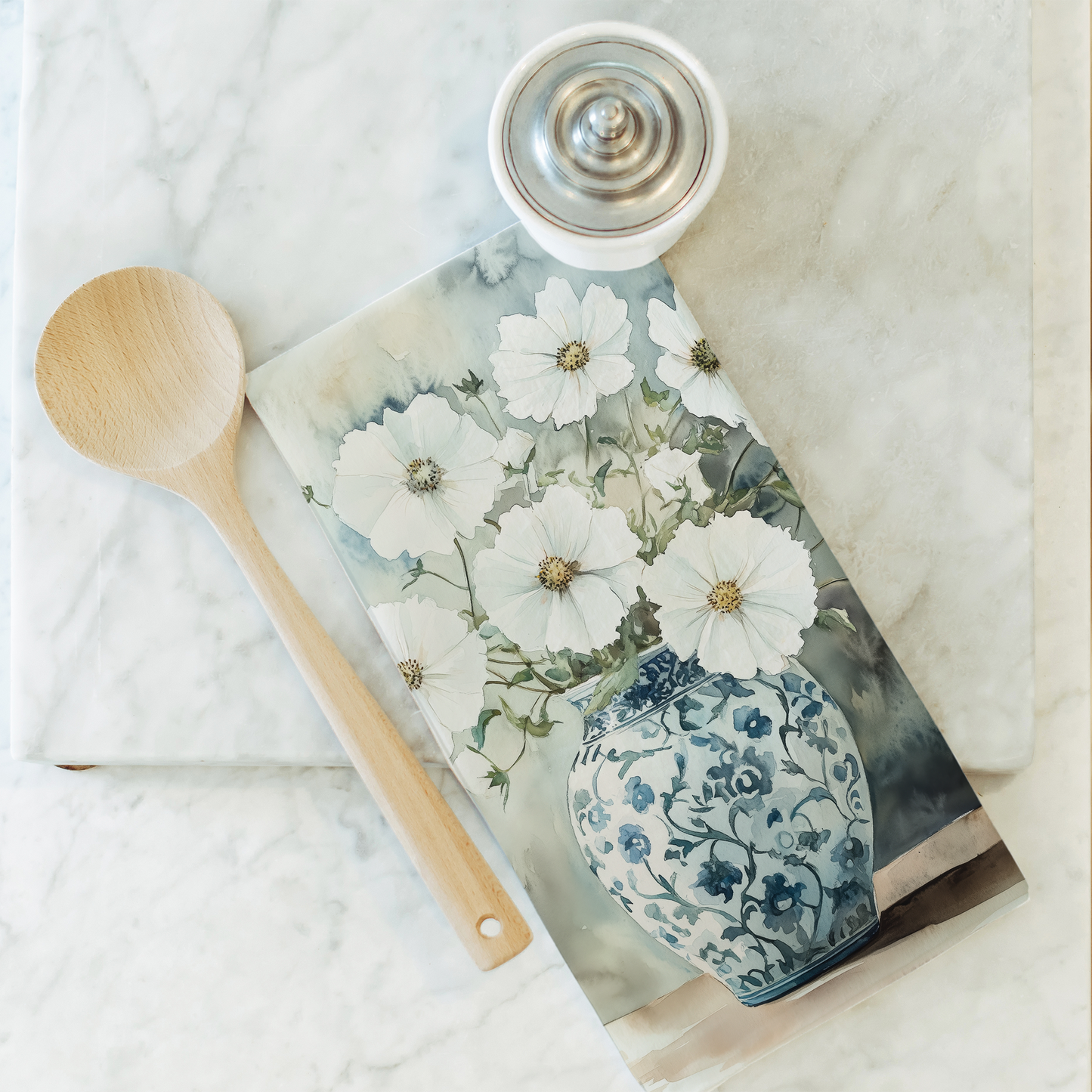 Cosmos Tea Towel: White