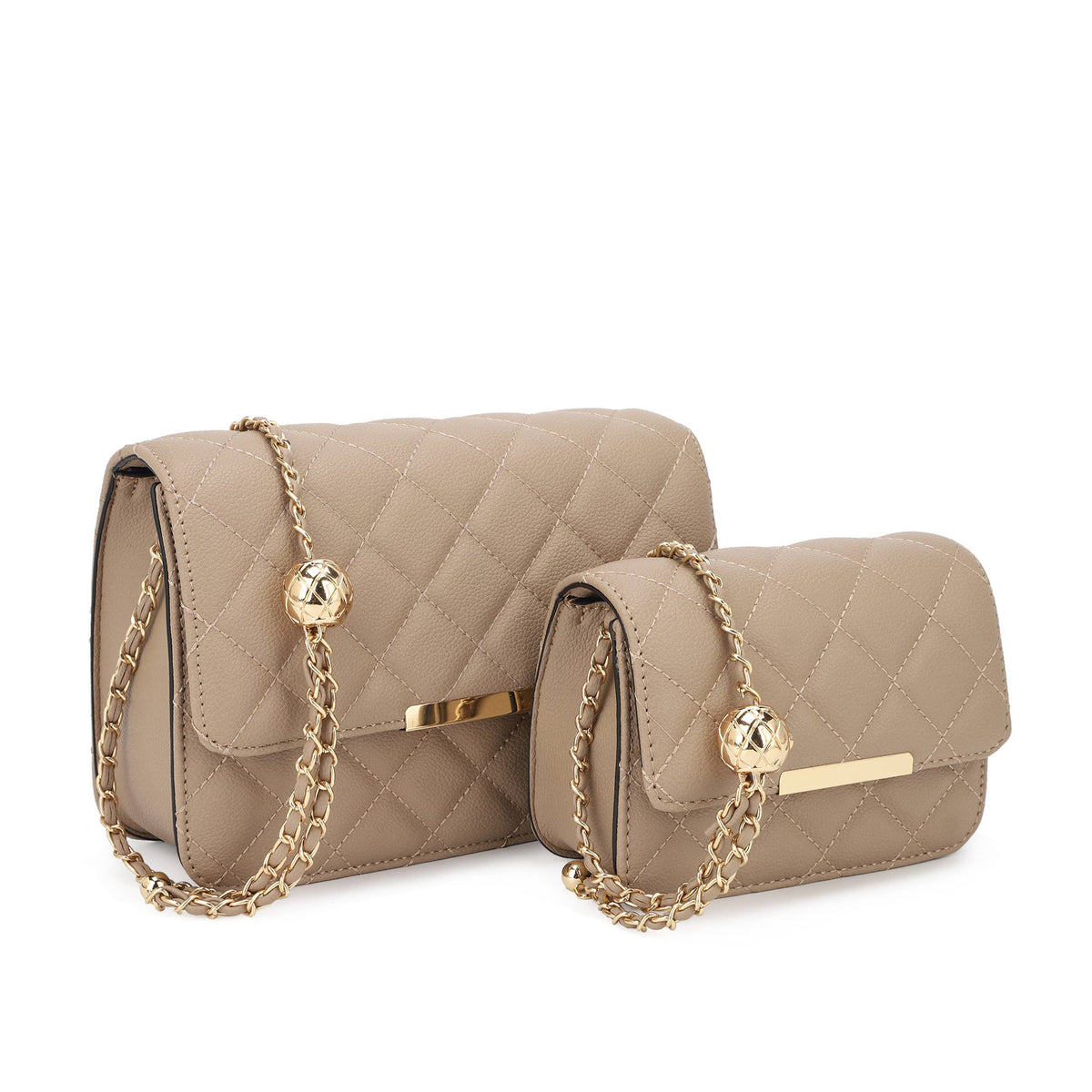Melody 2-in-1 Crossbody Bag with Adjustable Gold Ball Chain: Taupe