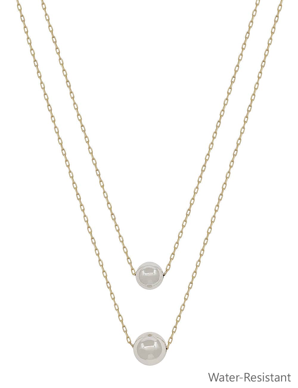 Water Resistant Double Layered Gold and Silver 10mm&12mm Ball 16"-18" Necklace