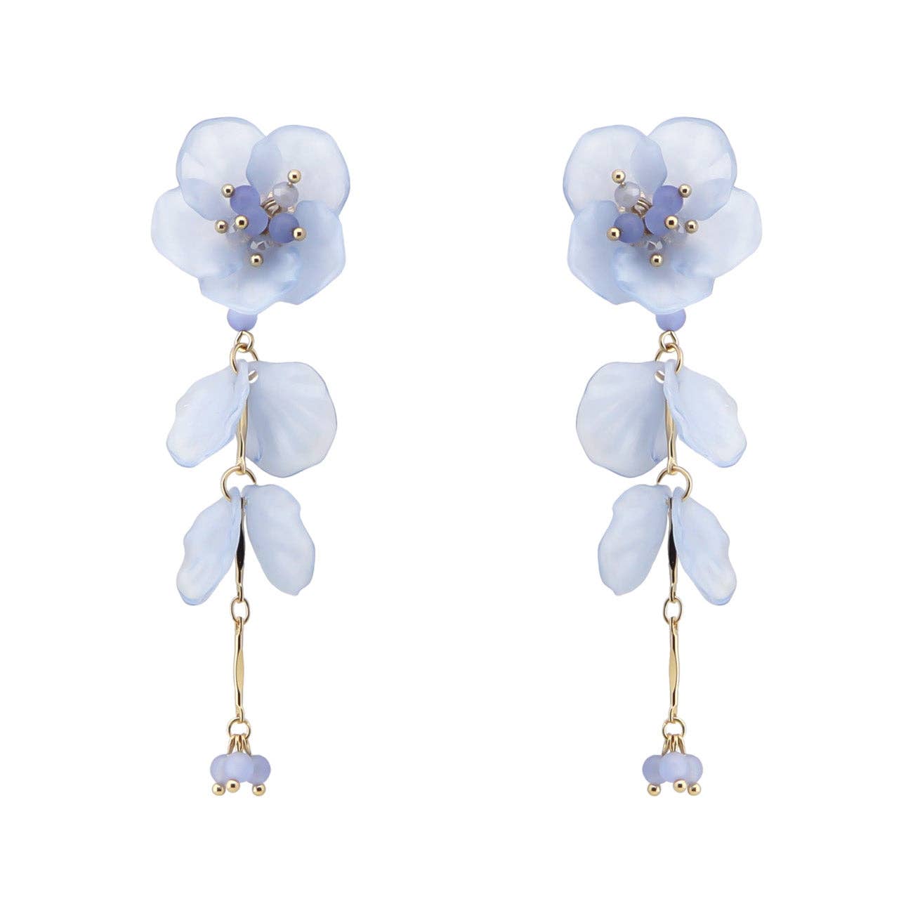 Blue Acrylic Flower with Drop 3" Earring