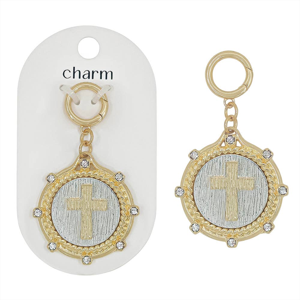 Gold and Silver Textured Cross Scarf Necklace Charm