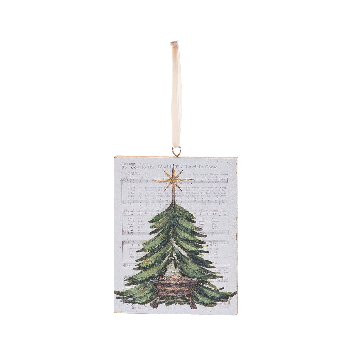 Hand Painted Tree with Manger Ornament Christmas Decor