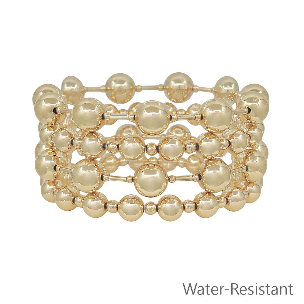 Water Resistant Gold Beaded 10MM Set of 4 Stretch Bracelets