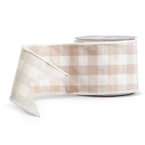 4" x 10 Yds. Beige Gingham Ribbon