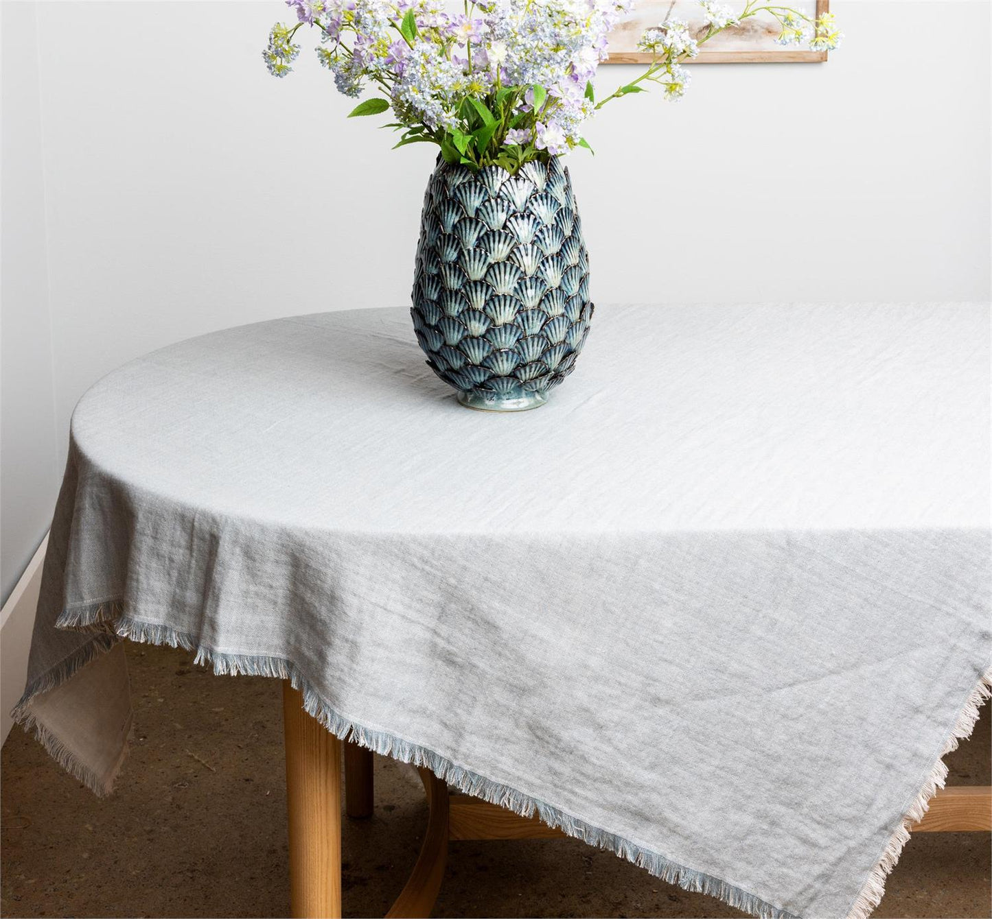 Soft Blue Chambray Fringe Tablecloth