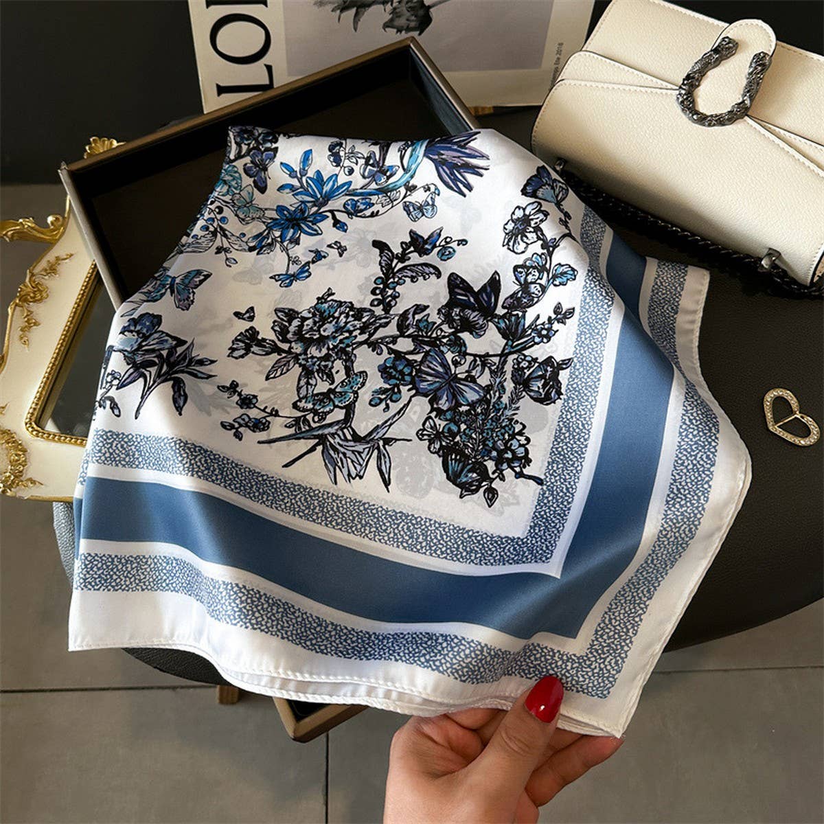 Silky Butterfly Print Scarf | Blue