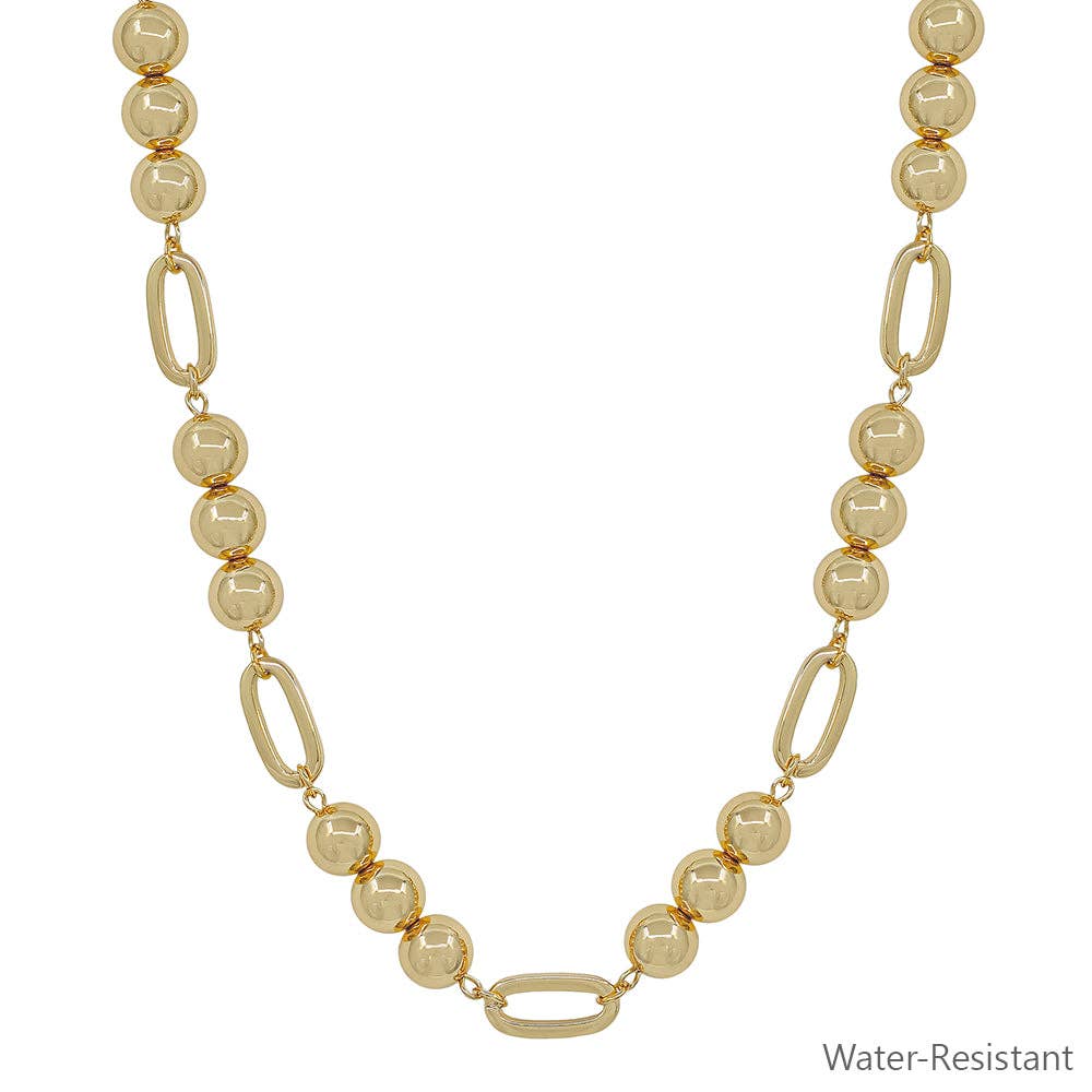 Gold Beaded 10MM Beaded and Open Oval 16"-18" Necklace