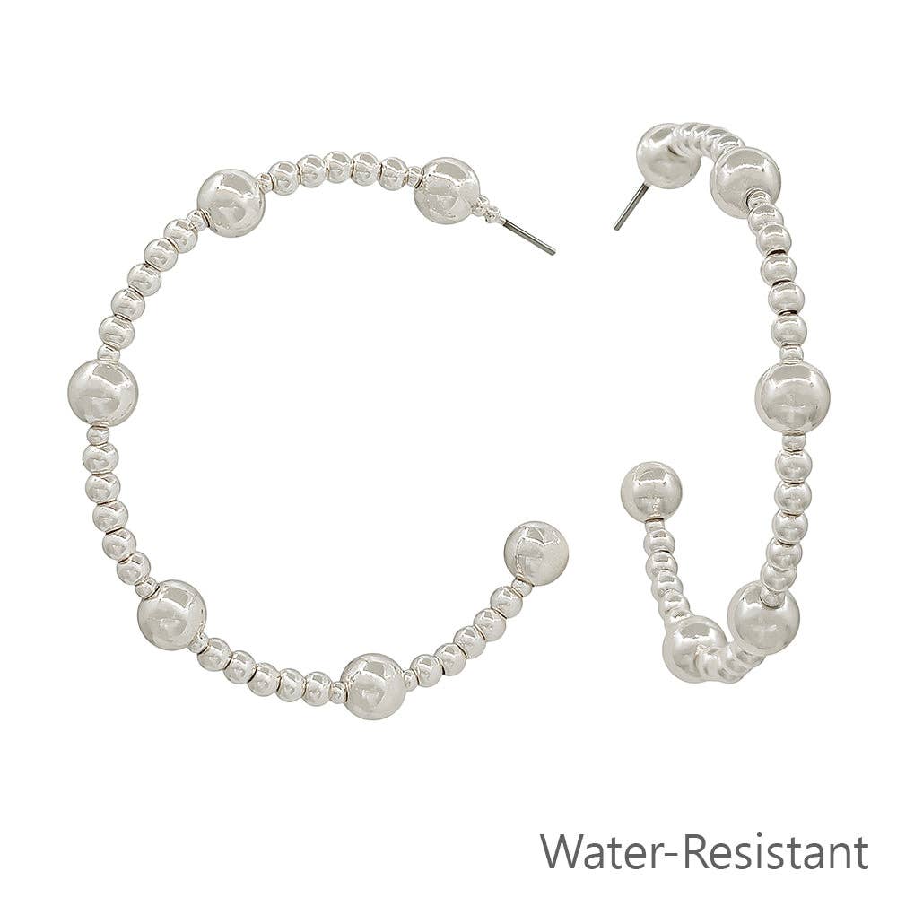 Silver Beaded with 6MM Silver Beaded 2" Hoop Earring
