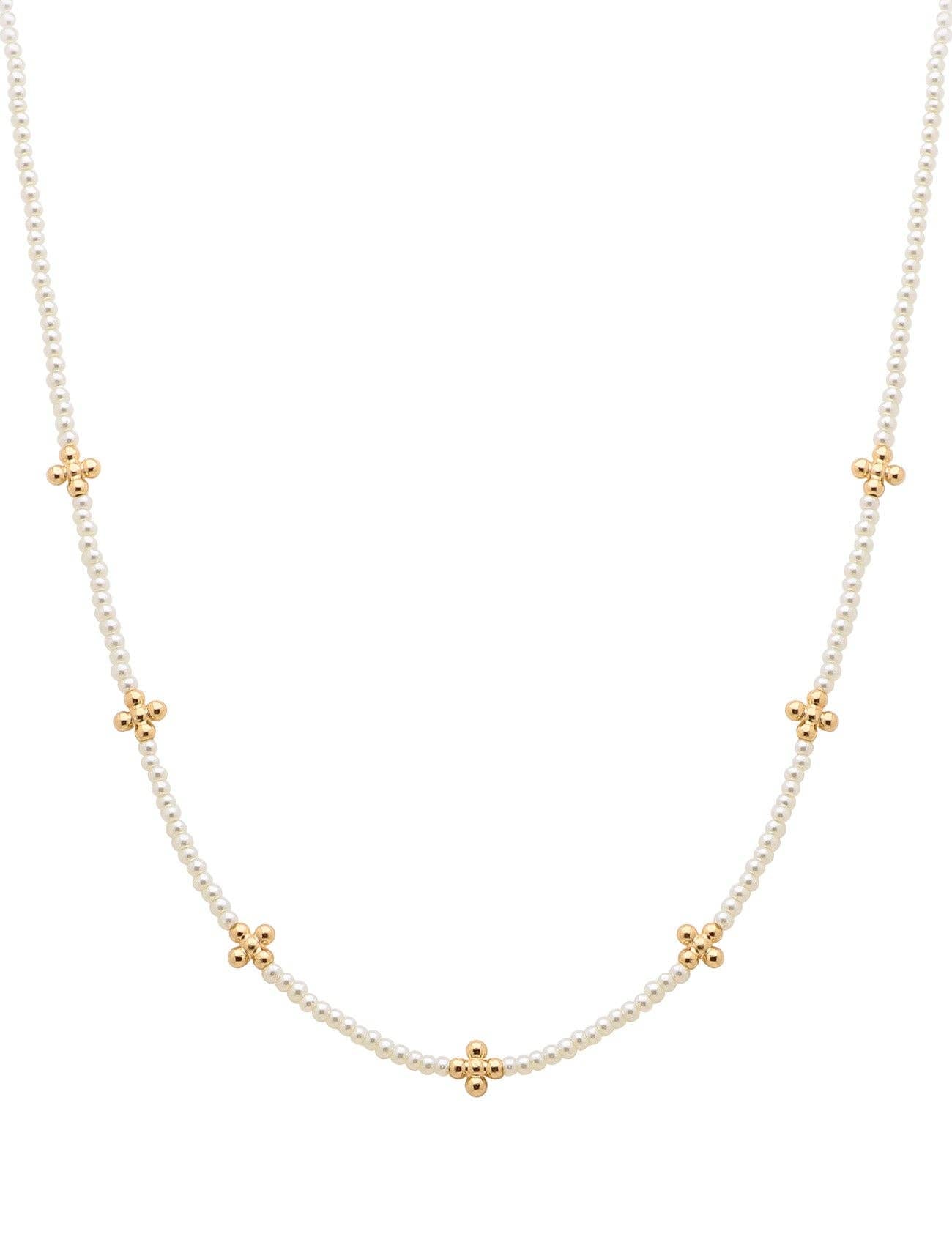 Gold and Pearl Beaded Cross 16"-18" Necklace