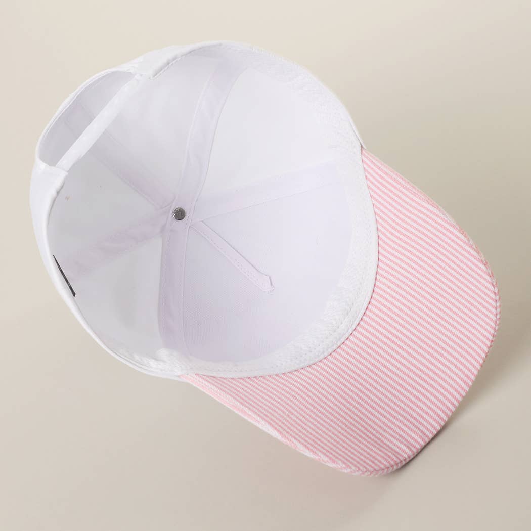 MAMA Gingham Embroidered Patch Stripe Brim Trucker Hat
: PINK, One Size