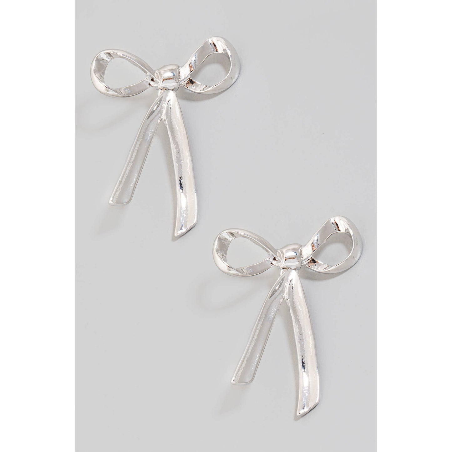 Metallic Bow Tie Ribbon Post Earrings: Silver