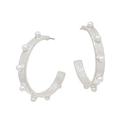 Thick Silver 1.75" Hoop Earring with Pearl Studs