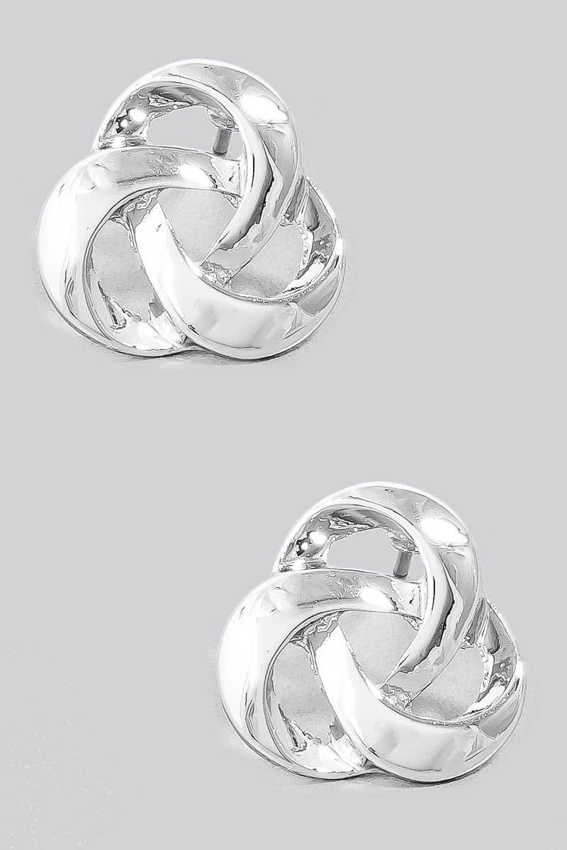 Metallic Knot Twist Stud Earrings: Silver