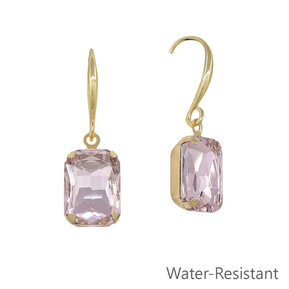 Water Resistant Pink Stone 20MM Rectangle Fishhook Drop Earring