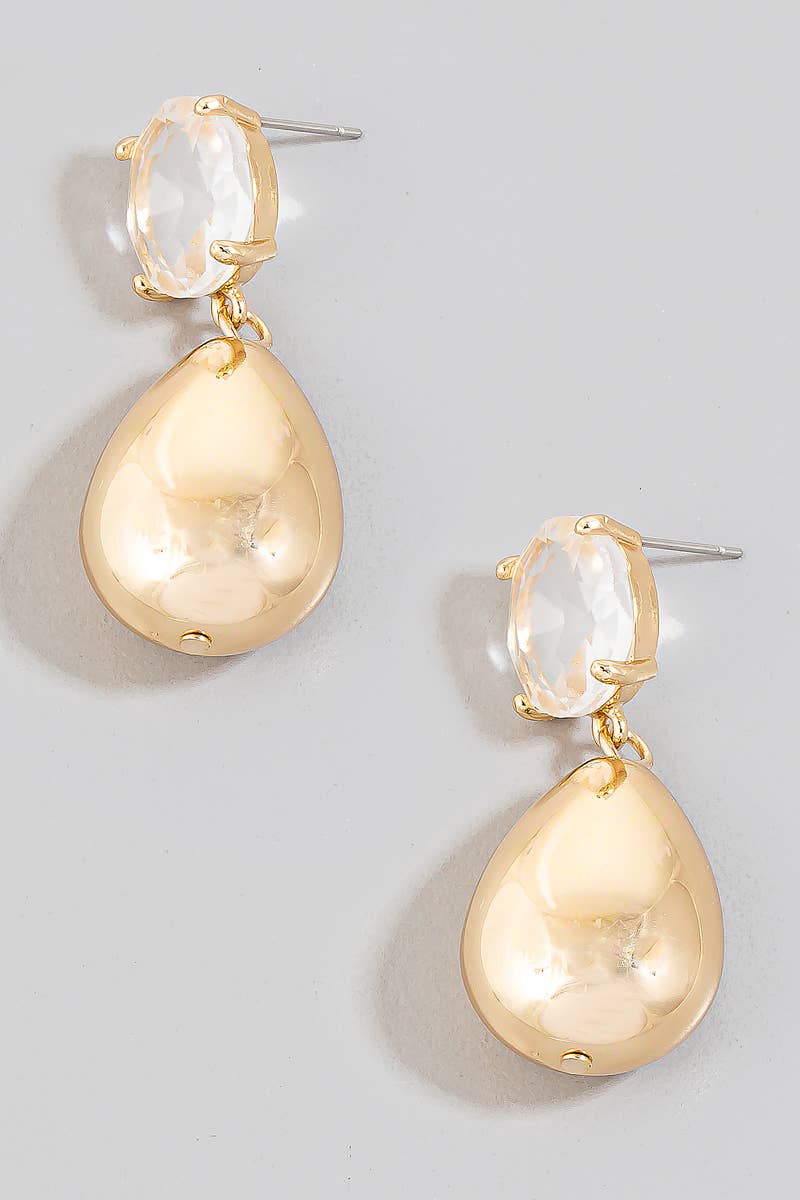 Metallic Tear And Rhinestone Disc Stud Drop Earrings
