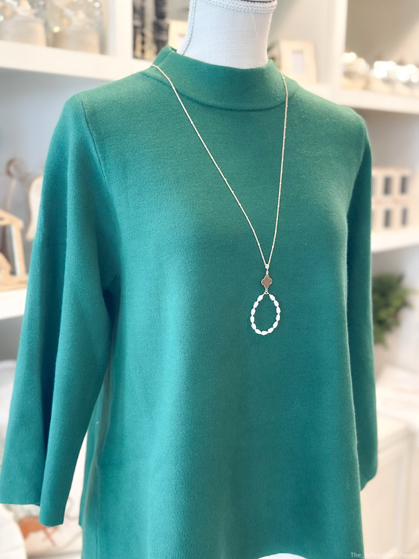 Hunter Green Solid 3/4 Bell Sleeves Knit Top