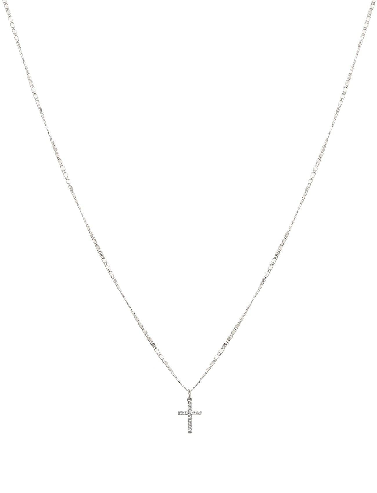 Silver Chain with Thin Silver Rhinestone Cross 16"-18" Necklace