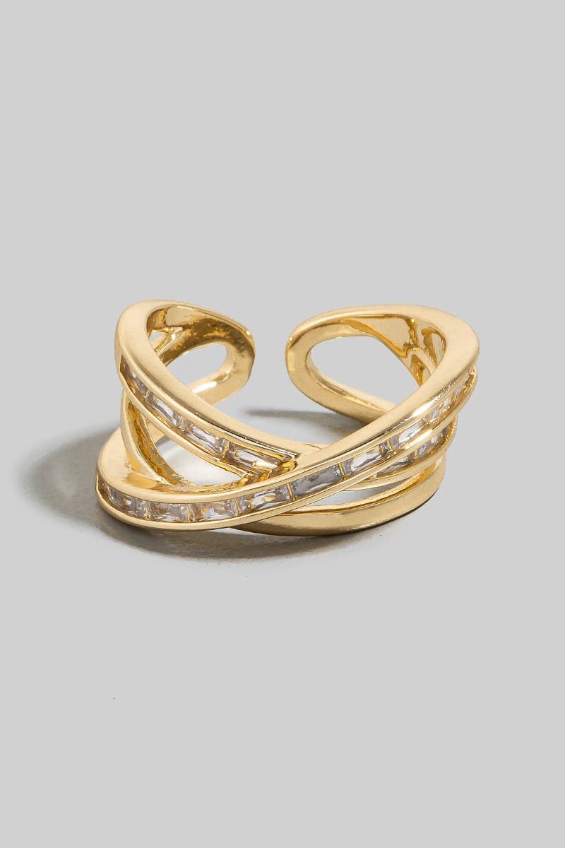 Pave Layered Metallic Open Band Ring