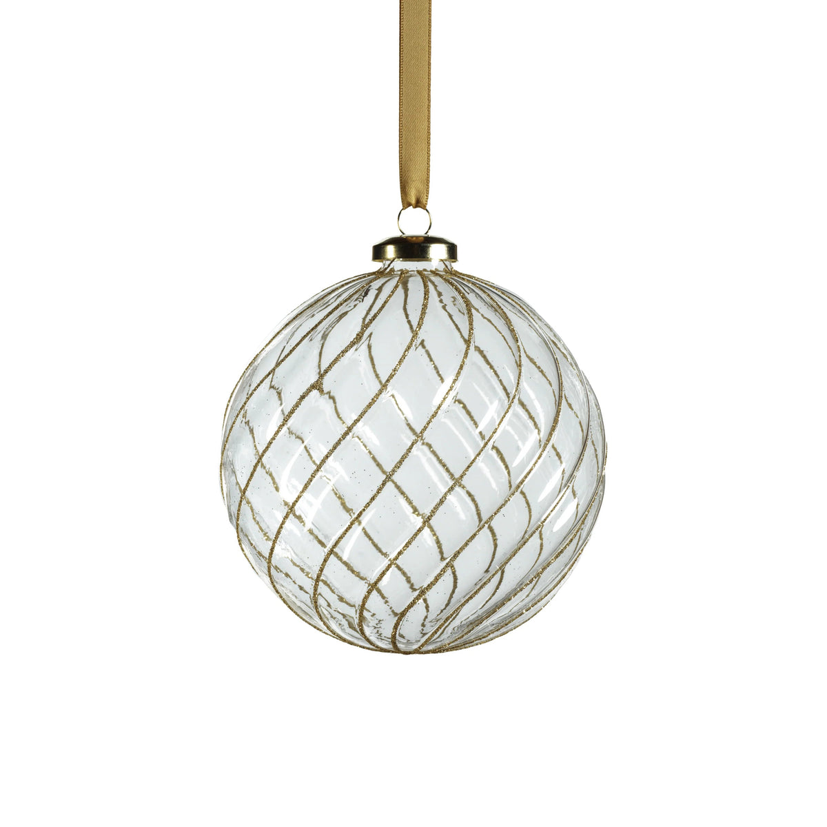 Swirl Glitter Ball Ornament - Clear and Gold