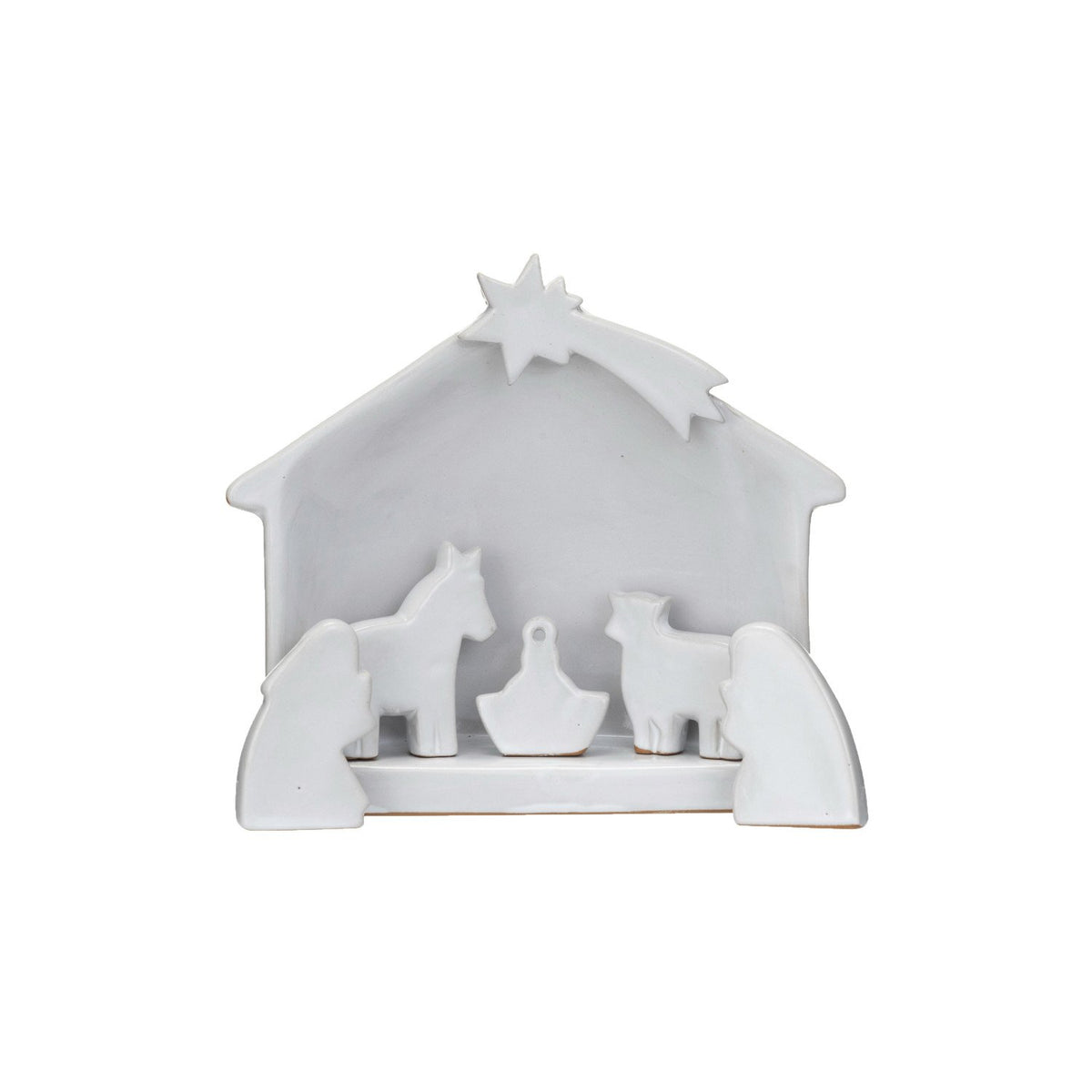 Stoneware Nativity, Reactive Glaze, White, Set of 7