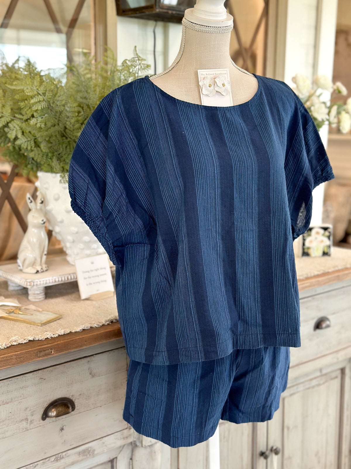 Navy Stripe Boxy Top W/Shorts