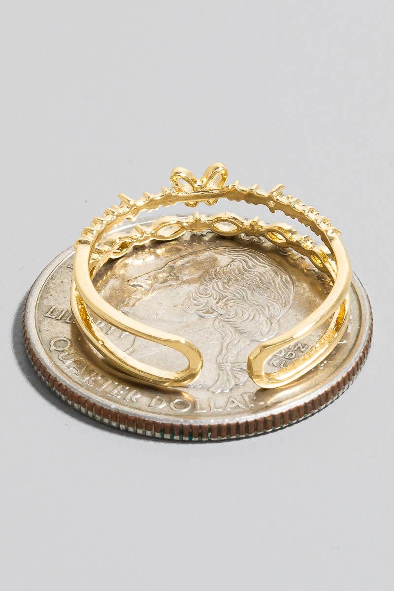 Gold Dipped Cz And Butterfly Layered Open Band Ring