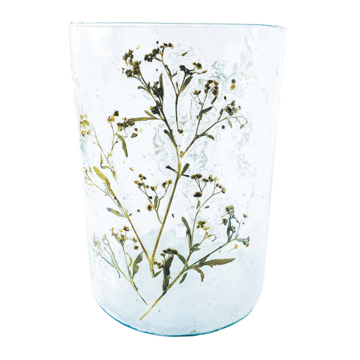 Recycled Glass Votive Holder w/ Embedded Candlenut Leaves