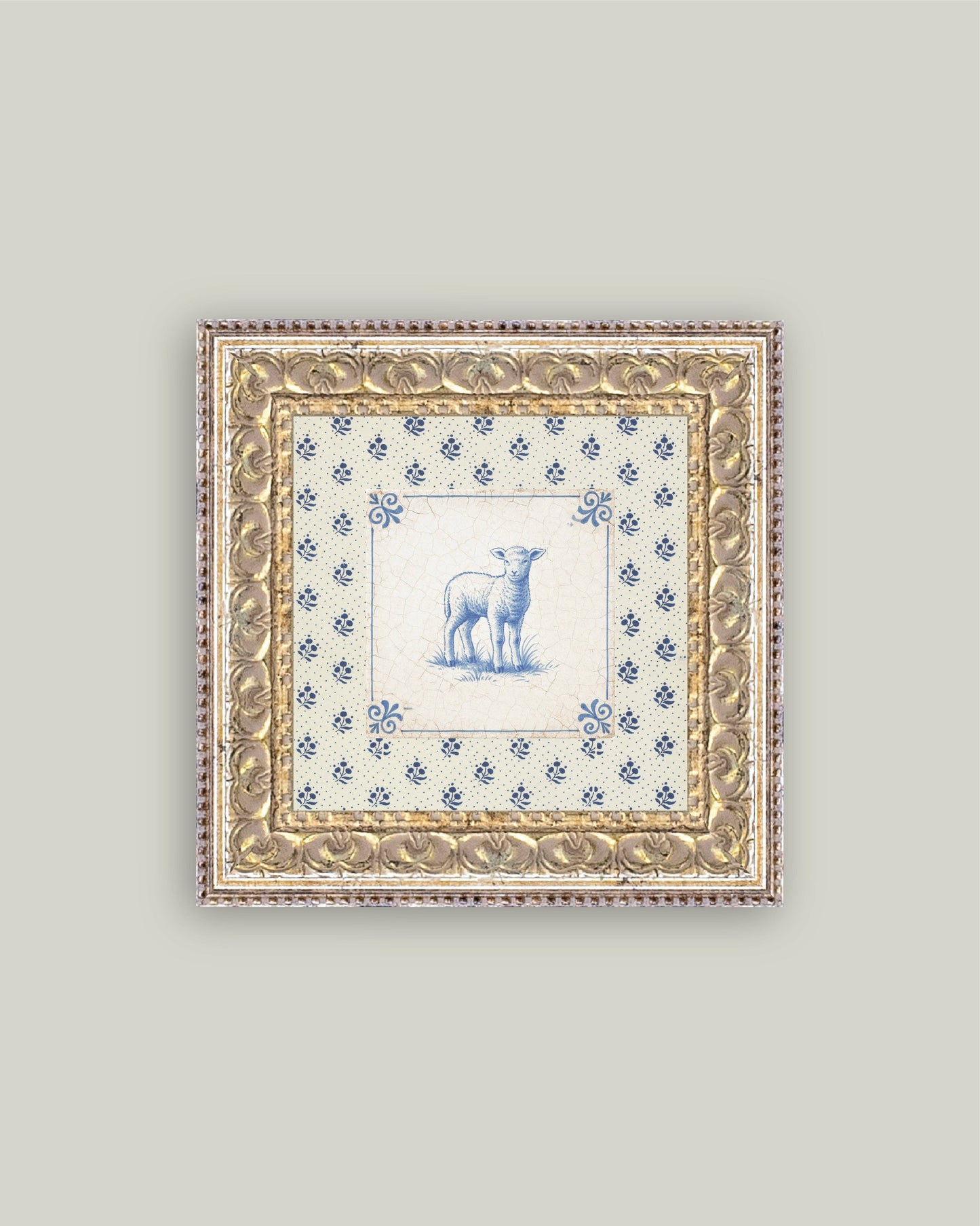 Delft Tile Lamb: 16X16