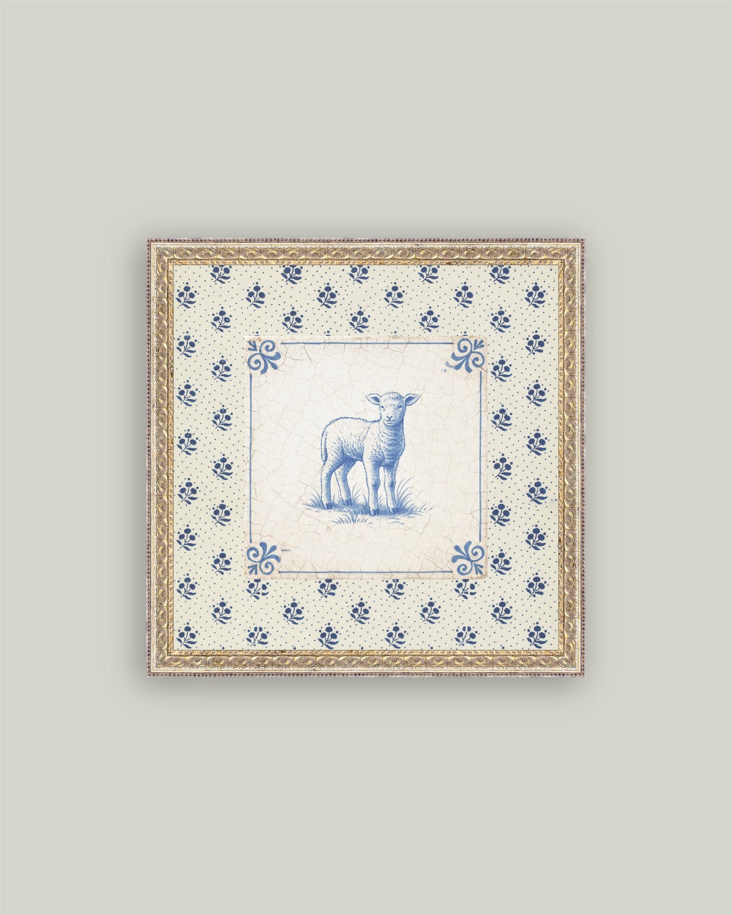 Delft Tile Lamb: 6X6