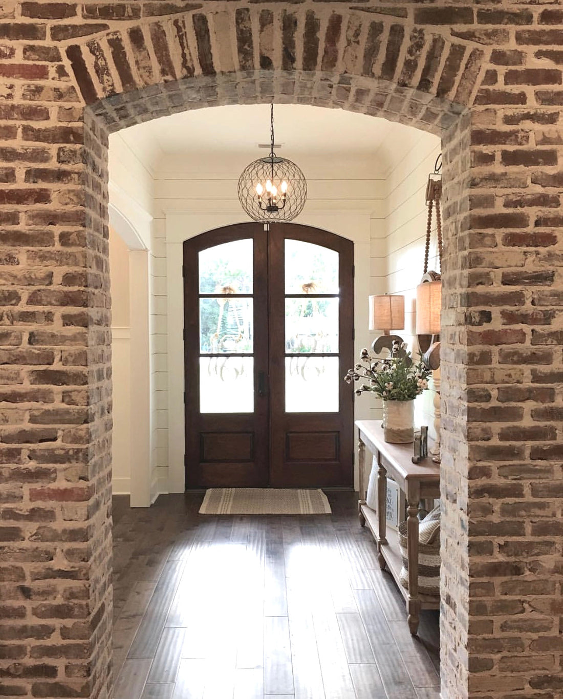 Interior brick arch and fireplace