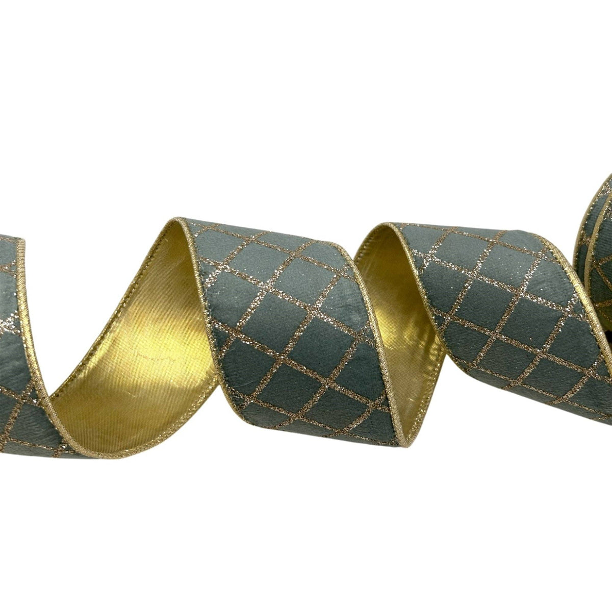 Blue & Champagne Diamond Wired Ribbon – 2.5" x 10 Yards