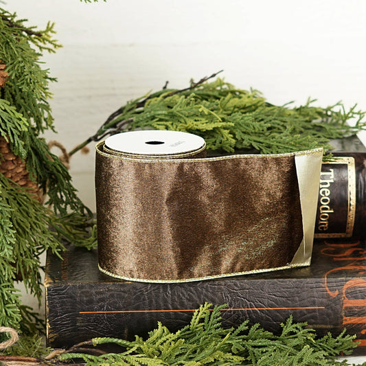 Cappuccino Velvet Wired Christmas Ribbon – 4" x 10 Yards