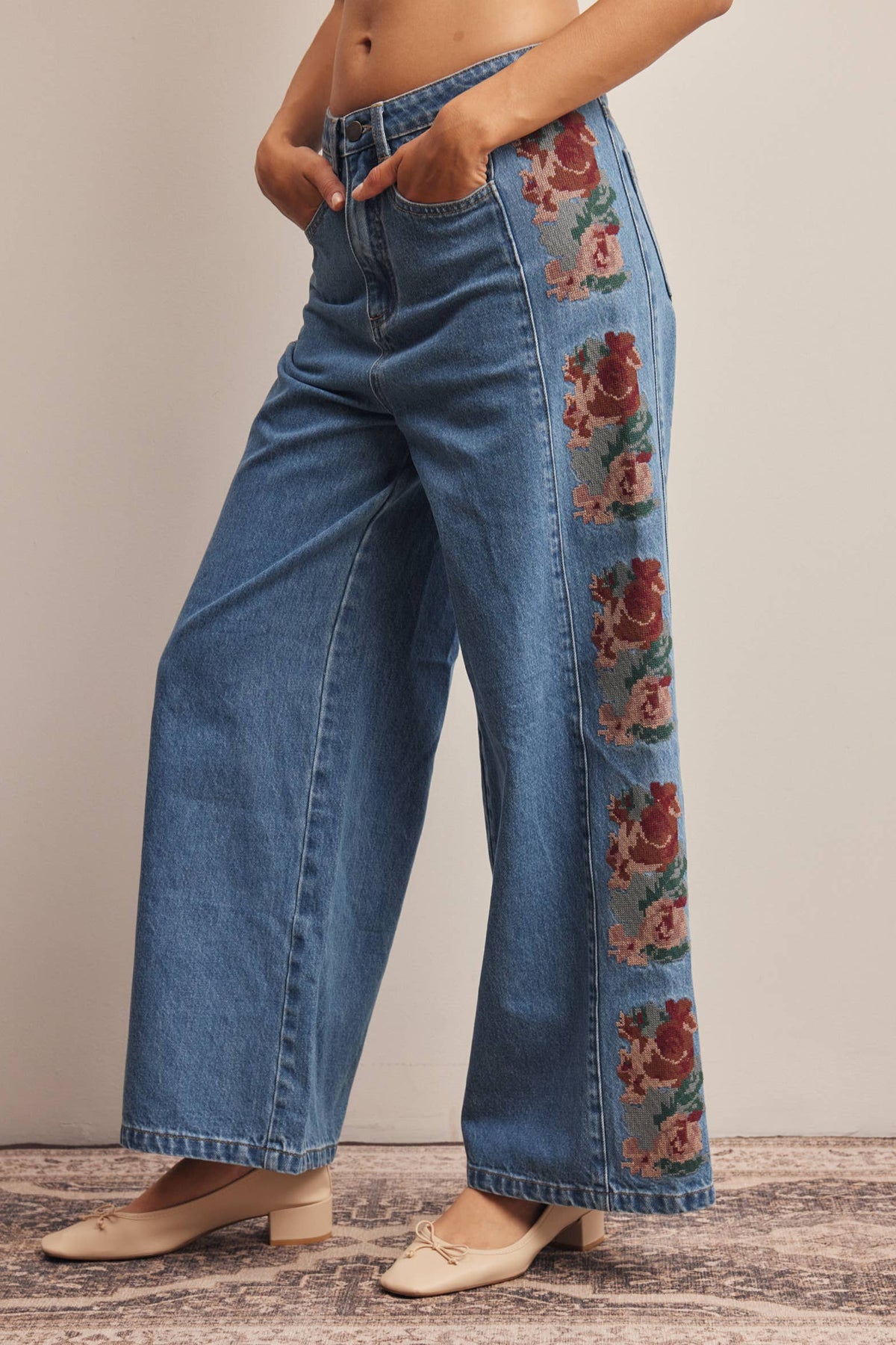 The Rosalie Embroidered Wide Leg Jeans