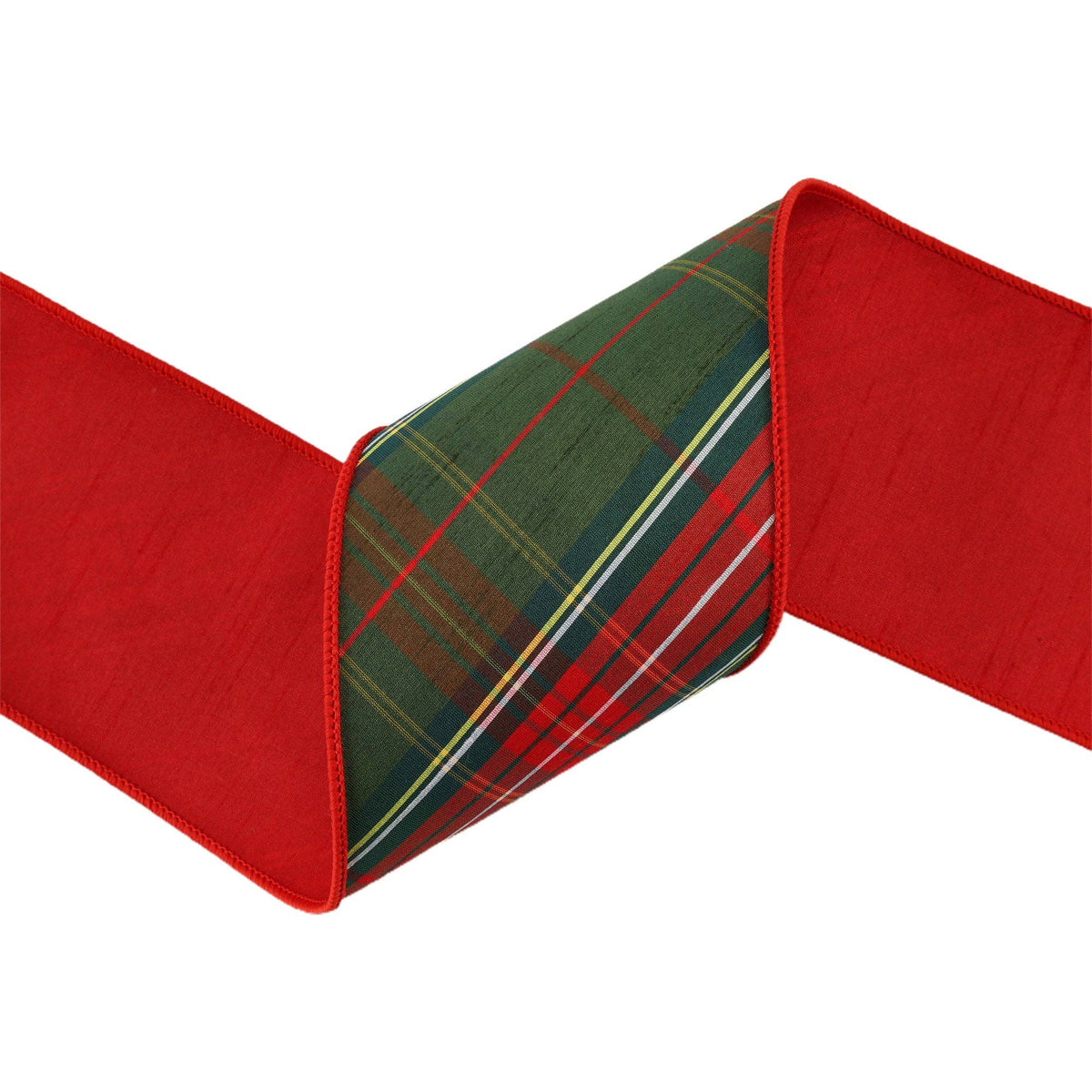 Wired Dupioni Ribbon | Red/Dark Green Plaid