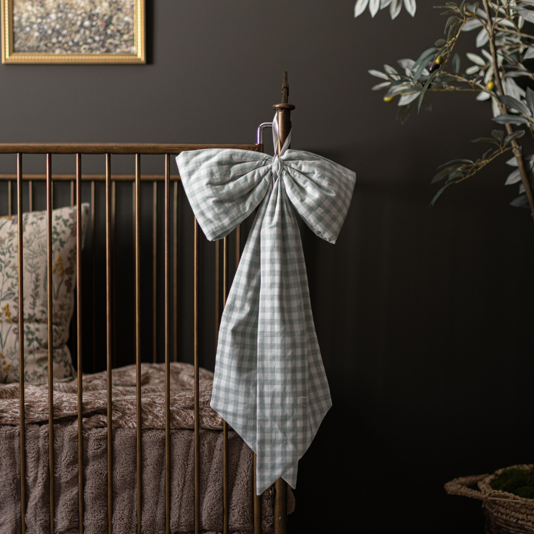 Pastel Green Gingham Fabric Bow-Large