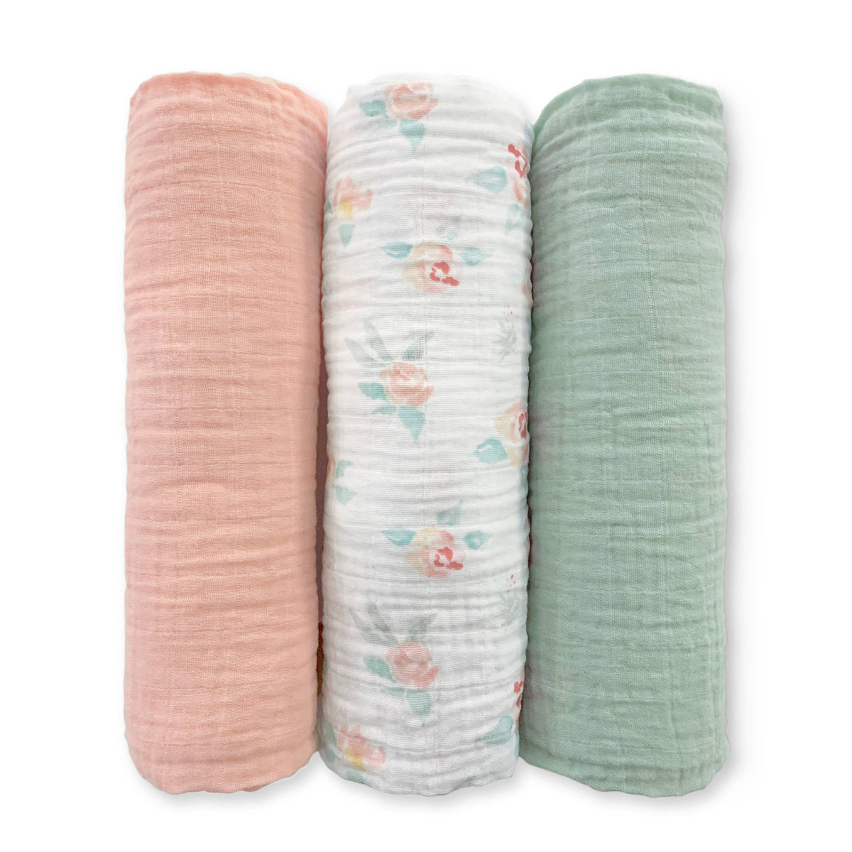 Muslin Swaddles, Set of 3, Watercolor Peachy Pink Floral