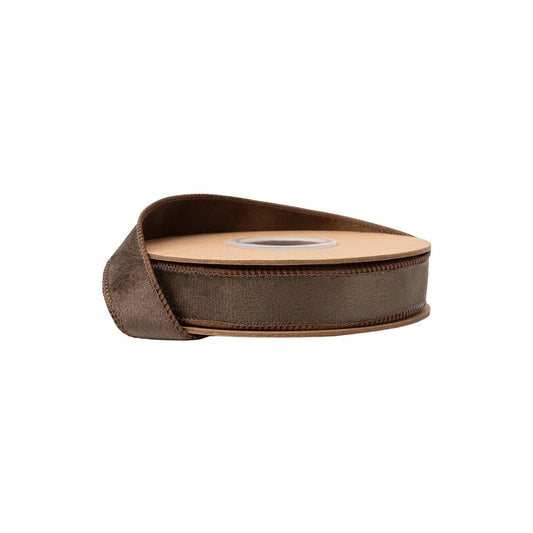 1" Reversible Classic Velvet Wired Ribbon | Brown w/ Brown Shimmer Backing | 10 Yard Roll